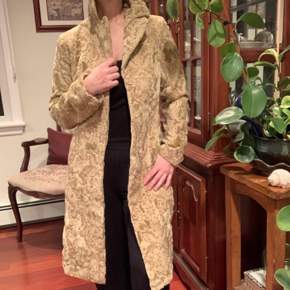 Express 3/4 Length Tapestry Jacket Duster Coat in Creamy Golden Yellow - Picture 9 of 11